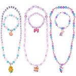 HiUnicorn 3-Pack Kids Dress Up Play Jewelry Beads Necklace Bracelet Sets Elastic for Girls with Unicorn Mermaid Kitty Cat Meteor Seashell Bow Glitter Charms for Gift Loot Bag Christmas Easter Stuffer