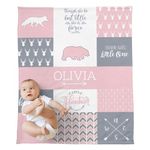 OAHEDIAM Personalized Baby Blankets with Name for Girls Boys Kids, Custom Baby Blanket with Bear Animals, Personalized Name Blanket, Expecting Mom Gift, V6911