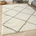 THE RUGS Shaggy Rug – Modern Moroccan Design Rugs for Living Room, Bedroom, Hallway, 3 cm Thick Area Rugs, (Diamond Ivory/Grey, 80x300cm)