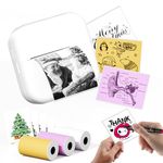 Phomemo M02X Mini Printer - Pocket Printer Small Printer Inkless Printer Set, 50-53mm Black and White Printing for Gift, Study Notes, Journals, Children, Compatible with iOS & Android, White