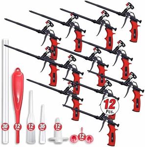 Luft Professional Expanding Foam Spray Gun (12 Insulation Guns + 36 Extenders) PU Insulating Applicator Heavy Duty Metal Body Dispensing Foam Gun Suitable for Caulking, Filling, Sealing (12 Pack)