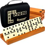 Queensell Dominos Set for Adults with 4 Domino Racks - Double 6 Dominoes Set with Domino Holder, Classic Board Games for Kids and Adults - Double Six Standard Dominos Set 28 Tiles with Travel Case