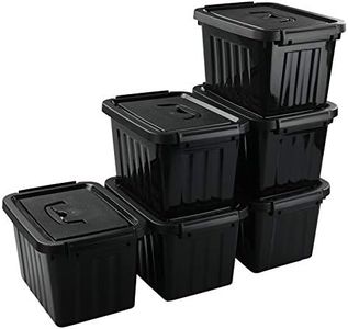 Tyminin Black Plastic Storage Bin ith Lids and Latch, Small Stackable Organizing Box Containers, 6 Packs