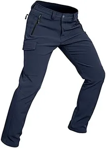 Wespornow Men's-Fleece-Lined-Hiking-Pants Water-Resistance-Snow-Ski-Pants Softshell Snowboarding Pants for Winter, Skiing, Outdoor (Navy, X-Large)