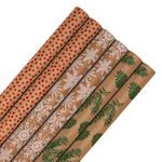 Hallmark Christmas Wrapping Paper, Pack of 6 Brown Kraft Gift Wrap, 3M Each, 3 Festive Designs, Stars, Snowflakes, Trees