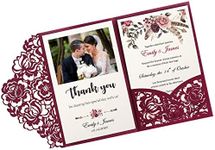 DORIS HOME 50pcs Laser Cut Wedding Invitations with Envelopes Burgundy, 4.7x7.1 Blank Invitation Cards for Wedding, Anniversary Invitations with Envelopes