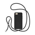 UEEBAI Crossbody Lanyard Phone case for iPhone SE 2022 5G/iPhone 7/iPhone 8/iPhone SE 2020, Silicone Phone Cover Adjustable Necklace Strap Cord Shockproof Protective Case for iPhone SE3/SE2 - Black