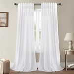 White Semi Sheer Linen Curtains 94 Inch Length 2 Panel Set for Dining Room Living Back Tab Rod Pocket Elegant Cozy Umber Stylish Aesthetic Curtains for Bedroom Home Office Fancy Pretty Curtain 94 long