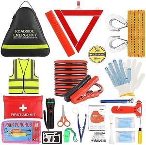 Emergency Breakdown Kit, 76 in 1 Multifunctional Roadside Assistance Car Breakdown Kit with Jumper Cables, Tow Rope, Triangle, Flashlight, Safety Hammer, etc