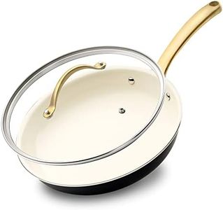 NutriChef, Nonstick Frying Pan with Lid, 10" Skillet, Ceramic Pan, Induction Compatible, Stay Cool Handle, Dishwasher Safe, Stain-Resistant, Professional Home Cookware