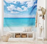 ABAKUHAUS Ocean Tapestry, Surreal Tropical Seascape with Dreamy Sea and Sky Paradise Coast Hawaiian Art, Fabric Wall Hanging Decor for Bedroom Living Room Dorm, 90 W X 54 L, Turquoise White