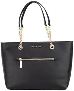 Michael Kors Jet Set Medium Front Pocket Chain Top Zip Tote (Black Pebbled Leather), Black Pebbled Leather