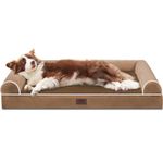 WESTERN HOME Large Washable, Soft Orthopedic Dog Bed with Removable Cover, Extra Large Waterproof Bed with U-Shape Bolster - Brown, 106 x 76 x 19 cm