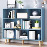 IOTXY Wooden Open Shelf Bookcase - 3 Tier Floor Standing Display Cabinet Rack with Legs, 8 Cube Kids Bookshelf, Bright Blue
