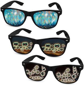 GLGHMH 3pcs Diffraction Glasses, 3D Heart Star Firework Rave Glasses, Party Sunglasses for Fancy Dress Music Concert Club Party Accessories