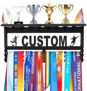 Personalized Medal Hanger Display with Trophy Shelf Wall Mount, Custom Name