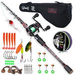 Sougayilang Fishing Rod and Reel Combo, Telescopic Casting Rod Baitcasting Reel with Carrier Bag Baitcaster Combo for Freshwater Saltwater-Red-2.1m/7ft Rod and Right Reel with Carrier Bag