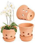 vensovo 15CM Terracotta Orchid Pots with Holes and Saucers - Clay Orchid Planter Pots for Repotting, Plant Flower Pots for Orchid Indoor and Outdoor Promotes Air Circulation