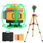 Qiani 4X360 Laser Level Green Self Leveling,Vertical Lines Horizontal Lines,with Tripod Batteries and Hard Carry Case