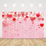 5x3ft Happy Valentines Day Backdrop for Photography Bridal Shower Background Red Hearts Love Pattern Brick Wall Wedding Backdrops for Photos Birthday Party Decorations Baby Shower Photo Booth Props