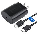 25W USB-C Super Fast Charging Wall Charger with 5 FT USB C to Type C Fast Charging Cable for Samsung Galaxy S24/S24+/S23/S22 Ultra/S21 FE/Z Fold5/4/2/Note20/10/S20/S10/S8/S54/A53/A71, Google Pixel