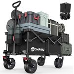 Sekey 185L Folding Festival Camping Trolley with Foldable Tailgate, 440LBS(200KG) Heavy Duty Utility Wagon Cart with All-Terrain Wheels and Brake, Collapsible Cart for Beach Garden Shopping, Black