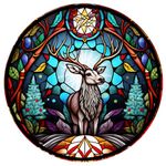 ifundom 2pcs Stained Glass Window Cling Static Round Window Decals Deer Pattern Window Stickers Non Adhesive Glass Clings for Anti Strikes Bird Protection Home Decoration