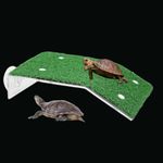 SANSEFERO Premier Plants Acrylic Small Turtle Basking Platform Simulation Tortoise Resting Pad Terrace with Artificial Grass Lawns Climbing Ladder (CP-120)