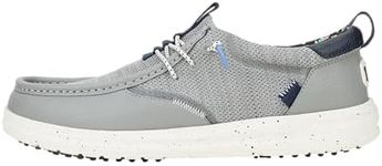 HEYDUDE Mens Wally Golf Essentials Monument Grey/White Size 12 | Lightweight Mesh Golf Shoes | Breathable Spikeless Traction | Easy On Comfort Fit