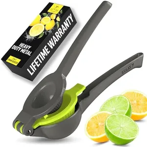 Zulay Metal 2-In-1 Lemon Squeezer Manual - Sturdy, Max Extraction Hand Juicer Lemon Squeezer Gets Every Last Drop - Easy to Clean Manual Citrus Juicer - Easy-to-Use Lemon Juicer Squeezer - Gray/Lime