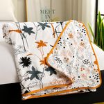 Story@Home Dohar Single Bed 100% Cotton AC Blanket for Summer|144x 220CM, 150GSM Ac Comforter |White & Yellow Floral Pattern Reversible Duvet Quilt, All-Season Blanket