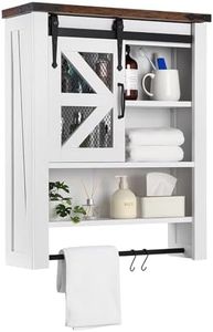 GAOMON Bathroom Organizer Cabinet, Over The Toilet Bathroom Cabinet with Towels Bar & Hooks, 3-Tier Over Toilet Cabinet with Sliding Barn Door for Bathroom Laundry Kitchen, Wall Mounted