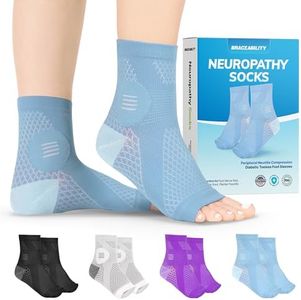 BraceAbility Neuropathy Socks - Peripheral Neuritis Compression Diabetic Toeless Foot Sleeves for Nerve Damage in Feet, Ankle Gout, Plantar Fasciitis Relief for Men and Women (L - Light Blue)