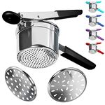 Potato Ricer Stainless Steel with 3 Interchangeable Fineness Discs, Ricer Kitchen Tool for Mashed Potatoes, Cauliflower Rice Maker Masher, Gnocchi Potatoe Spaetzle Press Patoto Masher (Black)