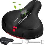 Bike Seat, Replacement Wide Saddle Bicycle with Waterproof Memory Foam Padded Leather, Reflective Strip Seat Cushion and Dual Shock Absorbing Rubber Balls, Universal Fit Bike Saddle for Exercise & Outdoor Bicycles Ebike