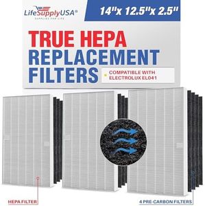 LifeSupplyUSA Complete Replacement Filter Set (1 True HEPA Air Cleaner Replacement Filter + 4 Carbon Filters) Compatible with Electrolux EL041 Carbon ELAP15D7PW Air Purifiers (3-Pack)