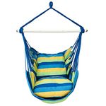 Highwild Hammock Chair Hanging Rope Swing - Max 500 Lbs - 2 Cushions Included - Steel Spreader Bar with Anti-Slip Rings - for Any Indoor or Outdoor Spaces (Blue Striped)