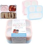 Medium Bento Boxes for Kids, Lunch-Box for Boys Girls Adults, Leakproof 3 Compartment Containers for Meal or Snack, BPA Free (Pastel Blue + Pink)