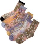 GORGLITTER Women's 4 Pairs Sheer Mesh Flower Patterned Thin Casual Crew Socks Transparent Cute Summer Socks Multicolor Purple One Size