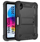 TGK Tpu Slim Heavy Duty Shockproof Protection Kickstand Hybrid Case Cover For Ipad 10Th Gen 10.9 Inch 2022 (A2757 / A2777 / A2696) With Pencil Holder, Black