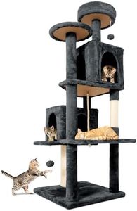 TSCOMON 58.5inch Large Cat Tree Tower Condo for Indoor Cats, Soft Plush Multi-Level Climbing Tree Cat House with 1 360° Rotating Cat Cave, Scratching Post, More Entrance/Exit, Sisal Rope, Grey Black