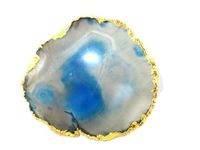 Jet International Gold Plated Agate Slice Coaster Light Blue Single (1) Piece 4 inch Approx. Good Luck Gemstone Saucer Geode Stone Cup Holder Table Decoration Home Image is JUST A Reference