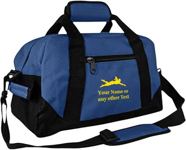 Personalized Passion 14” Small Sports Duffel Bags for Kids - Waterproof Travel Duffle with Name & Swimming Design - Navy Blue Two-Toned Kids Weekender Bag for Boys and Girls