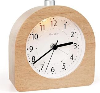 muenfly Reloj Despertador Analógico, Despertador Silencioso sin Tictac con Función Snooze y Luz Nocturna, Alarma Clock Retro de Madera a Pilas. Arco, Madera Clara