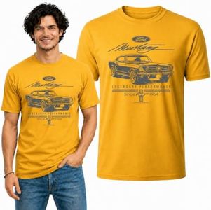 Ford Mustang Legendary Performance Est 1964 | Retro Vintage | Novelty Merch Racing Merchandise Cars and Trucks Men's T-Shirt, Gold, 4X-Large