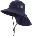 Home Prefer UPF50 Wide Brim Kids Sun Hat Neck Flap Boys Girls Sun Protection Hat for Beach Fishing, Navy Blue