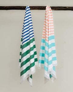 Mush Extra Large Cabana Style Turkish Towel 100% Bamboo - (90 x 160 cms) - Ideal for Beach, Bath, Pool etc (Blue-Dark Green & Peach-Turquoise, 2)