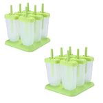 Shuban Great Enjoy Summer Food Grade Plastic Popsicle Mold - BPA-Free, Homemade Ice Pop Maker, Reusable, Easy Release Candy & Kulfi Mould - Green (2 Pack)