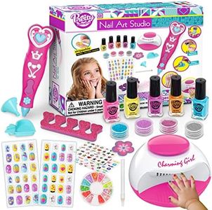 BATTOP Kids Nail Polish Set for Girls, Nail Art Kits with Nail Dryer & Glitter Nail Pen, Quick Dry & Peel Off & Non-Toxic Nail Polish Birthday Gifts for Girls Ages 8-12