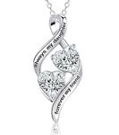 Mother's Day Gifts Necklace for Daughter from Mum & Dad- 925 Sterling Silver Heart Cubic Zirconia Pendant Necklace for Christmas Birthday, 45+5cm